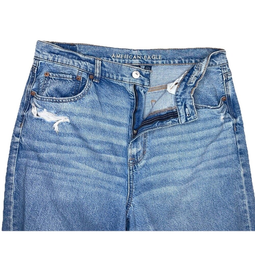 American Eagle Highest Rise Baggy Straight Jeans Size 14R Light Wash Distressed - Picture 4 of 14